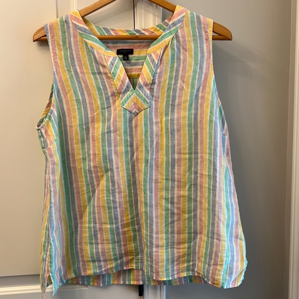 Talbots Striped Linen Tank Top Petite Large